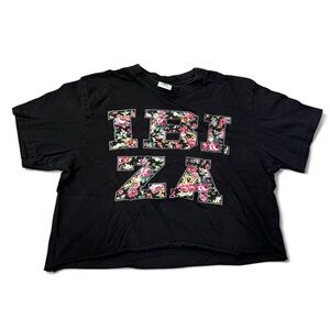 Black Floral Ibiza Graphic Cropped T-Shirt